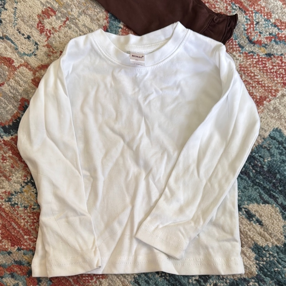 White Long Sleeve Tees Cotton Blend Crew Neck